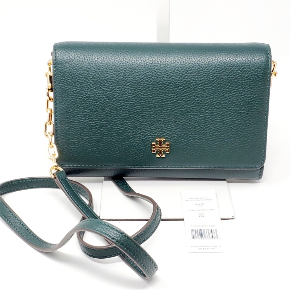 💯 Auth Tory Burch Carter Chain Wallet Crossbody - Picture 1 of 8
